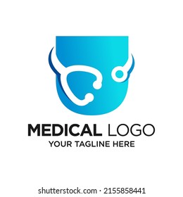 Letter U Stethoscope Logo Design Template Inspiration, Vector Illustration.