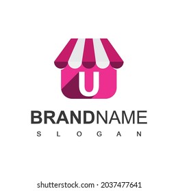 Letter U store logo design Template, Online shop Symbol.