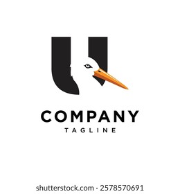 Letter U Stork Logo Icon Vector