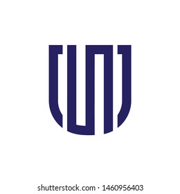letter u stripes geometric emblem shield shape logo vector