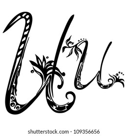 Letter U u  in the style of abstract floral pattern on a white background
