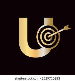 Letter U Success Logo Combine with Bow Target  Icon