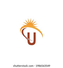 Letter U with sun ray icon logo design template illustration vector