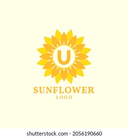 letter U sunflower warm and charming vector logo design
