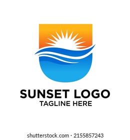 Inspiración de plantilla de diseño de logotipo U Sunset, Ilustración vectorial.