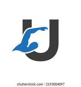 Letter U Swimming Logo Design. Swimming Club Symbol Vector Template