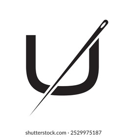 Letra U Alfaiate agulha de costura Logo Design Conceito para bordado, Têxtil, Moda, Pano, Símbolo de tecido