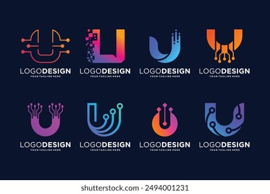 Diseño de logo de Letter U tech. Concepto de logotipo digital, conexión y ciencia