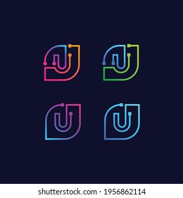 Letter U Technology and Digital Connection logo with Leaf and Dots tech sign, nature and eco symbol for your Corporate identity
