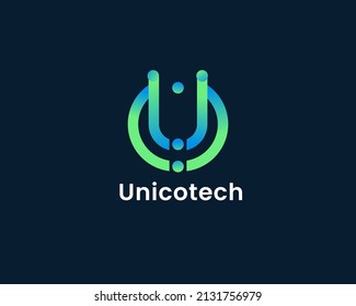 Buchstabe u mit Design des Technology dot Logos