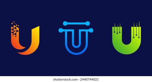 letter U technology logo design for business, digital, technology, media, data