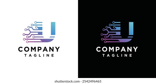 letter U technology logo design template.	
