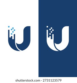 Letter U Technology Logo Font Digital Icon Stock Vector.