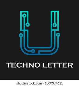 Letter u technology logo template. Technology abstarct dot and gradient blue color. suitable for industry, web, computer, network, app, mobile, medical media, electric, energy etc