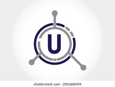 Letter U with technology logo vector icon symbol. Suitable for technology, Internet, computer, and data related business.
