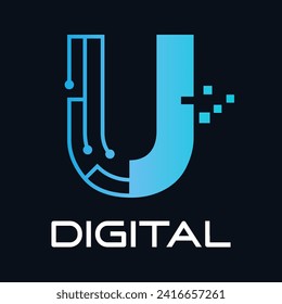 Letter u technology vector logo template. Suitable for technology, digital, web, link, internet, media etc