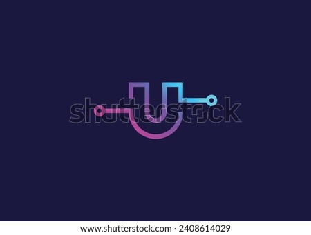 Letter U Technology vector monogram logo design template. Letter U molecule, Science and Bio technology Vector logo