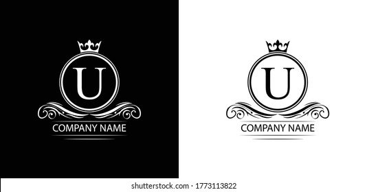 letter U template logo Luxury letter with crown. Monogram alphabet . Beautiful royal initials letter. restaurant, food company, shop , boutique template emblem	
