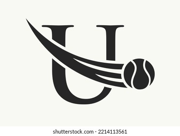 Letter U Tennis Logo Design Template. Tennis Sport Academy Sign, Club Symbol