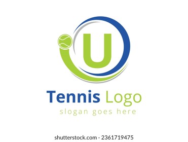 Letter U Tennis Logo Design Vector Template. Tennis Sports Logotype Design Symbol