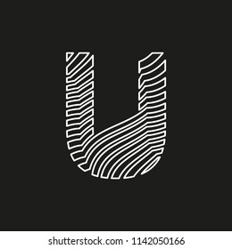 letter U in texture with white lines movement effect on editable black background vector