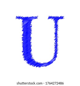Letter U textured of white yarn fabric on black background, editable vector