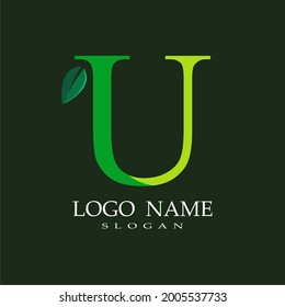 
letter U theme logo with a combination of leaves, nature theme, green