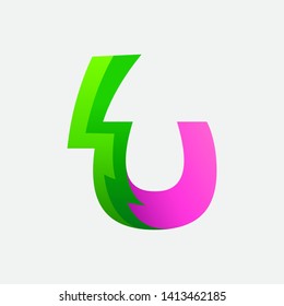letter U with thunder logo design