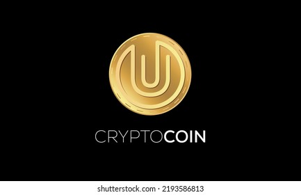 letra U Token criptodivisa moneda de color dorado en letras de color dorado, tecnología digital online blockchain aislado letras creativas icono, ilustración vectorial. Uso para logotipos.