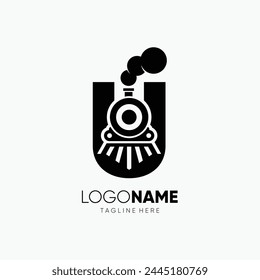 Letter U Train Locomotive Transport Logo Design Vector Icon Graphic Emblem Symbol Illustration