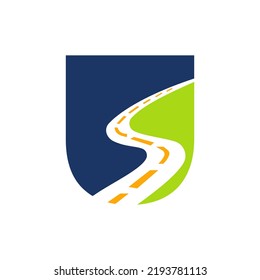 Letter U Transportation Logo Based On Road Path Symbol Vector Template