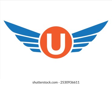 Letter U Transportation Logo Design. Wing Symbol For Freight Sign