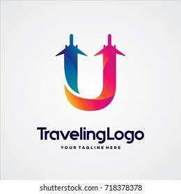 Letter U Travel Logo Template Design Vector, Emblem, Design Concept, Creative Symbol, Icon