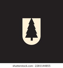 letter U tree forest logo illustration.