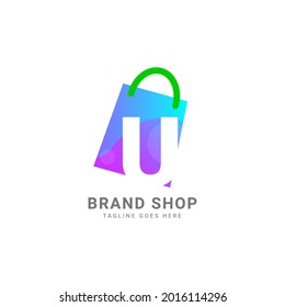 letter U trendy shopping bag vector logo design element