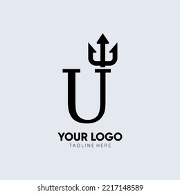 Letter U Trident Logo Design Icon Vector Emblem Graphic Illustration