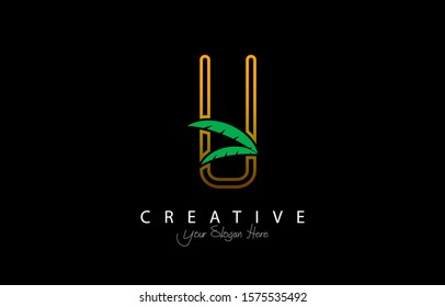 Letter U Tropical Design Logo Concept. Creative Icon Logo with Palm Tree Shape Vector Illustration.