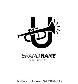 Letter U Trumpet Or Sexophone Logo Design Vector Icon Graphic Emblem Symbol Illustration