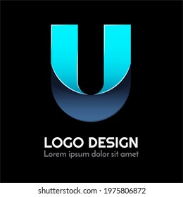 letter U typography with 3d style and blue color