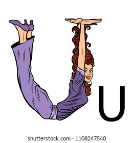 letter U ues. Business people silhouette alphabet. Pop art retro vector illustration kitsch vintage drawing