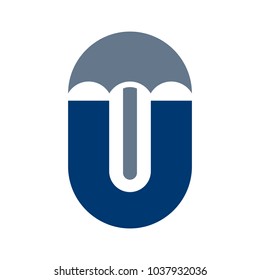 letter U with umbrella vector logo