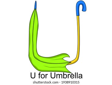 Letter U for Umbrella Vector. An umbrella or parasol is a folding canopy supported by wooden or metal ribs that is usually mounted on a wooden, metal, or plastic pole