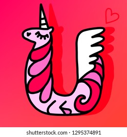 Letter "U" unicorn.  Unicorn alphabet.