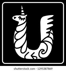 Letter "U" unicorn. Unicorn alphabet.