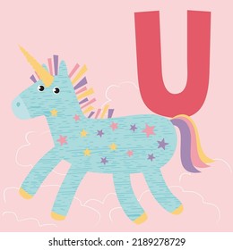 Letter U Unicorn Cute Blue Stock Vector (royalty Free) 2189278729 