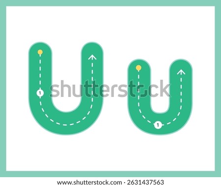 Letter U Uppercase ad Lowercase Alphabet Tracing Guide for Kids Worksheet