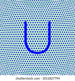 letter U in uppercase with dot effect, blue color for various uses related to teaching and education, editable vector