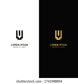 Letra U elementos de plantilla de diseño de logotipo en mayúsculas. Carta dorada aislada en el fondo negro. Letra negra aislada sobre fondo blanco. Adecuado para negocios, empresa de grupo de consultoría.