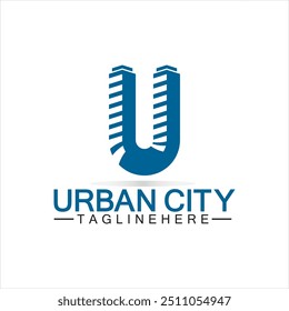 Letra U Urbana Construção Logo Vetor Design. Ícone urbano, torre da cidade, propriedade