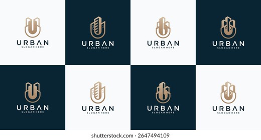 Letter U Urban Building Logo Vector Design logo collection. Urban icon, city tower, property.